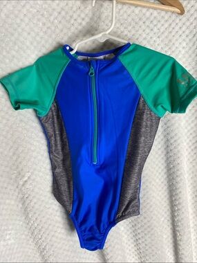 Speedo Blue & Teal Zip-Front Swim Suit